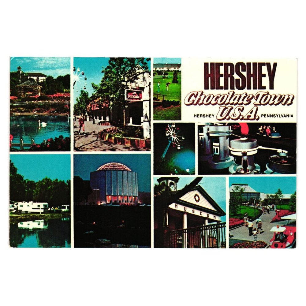 Vintage Hershey Chocolate Town USA Postcard Candy PA Town Attraction Vacation